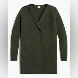 J. Crew Olive Green Collarless Sweater Jacket Wrap Cardigan